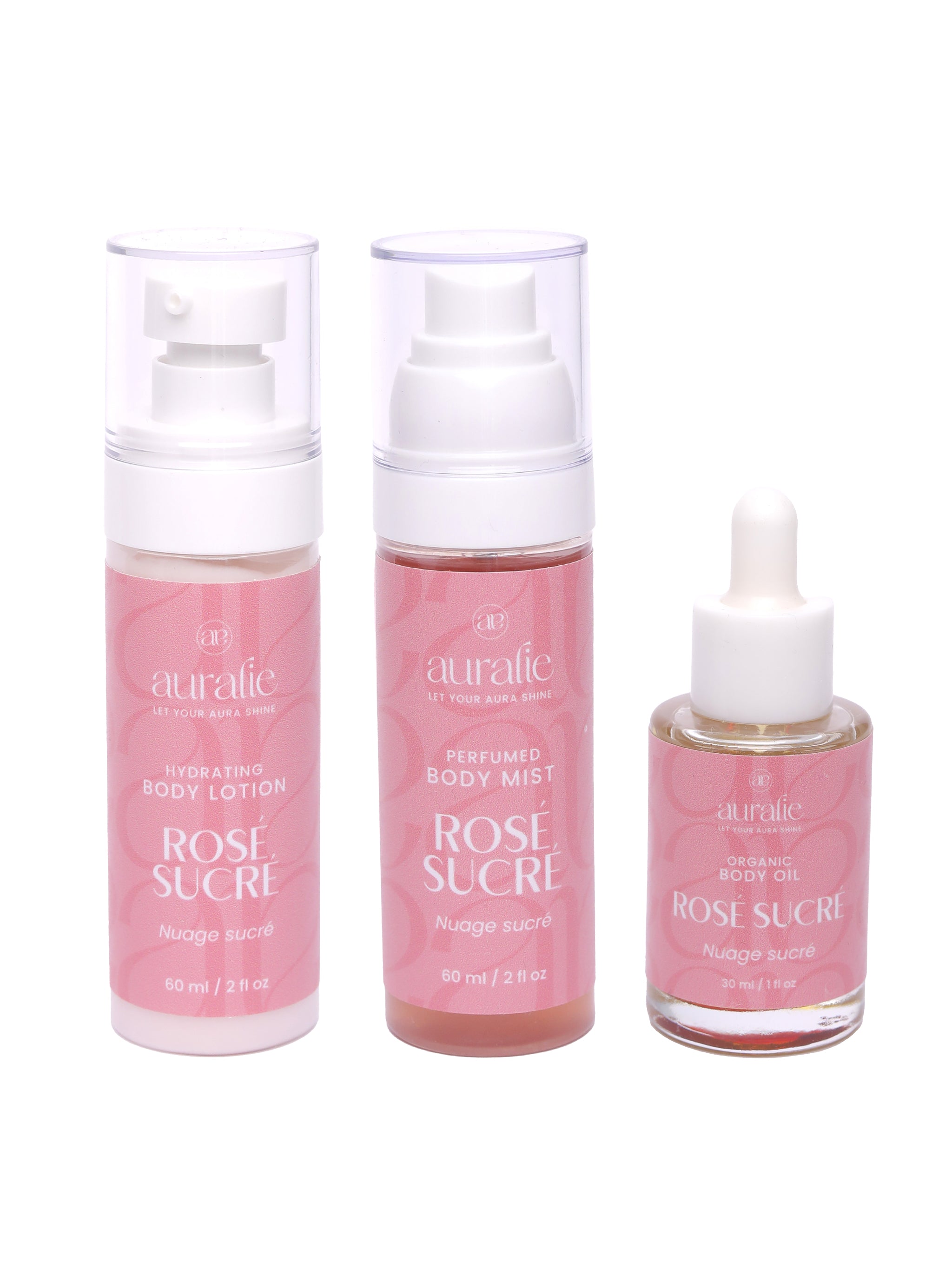 Bundle: Rosé Sucré  Body Lotion 60ml + Body mist 60ml + Body oil 30ml